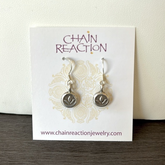 Thai‎ Silver Lotus Charm Earrings Sterling Silver Earwires NWT - Picture 2 of 5